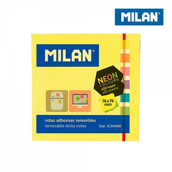 Bloc 400 notas adhesivas removibles 76 x 76 mm, colores neon (pack 3 unidades)