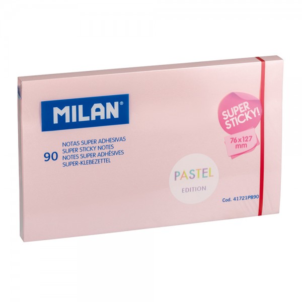 Bloc 90 notas super adhesivas removibles 76 x 127 mm, rosa pastel (pack 10 unidades)